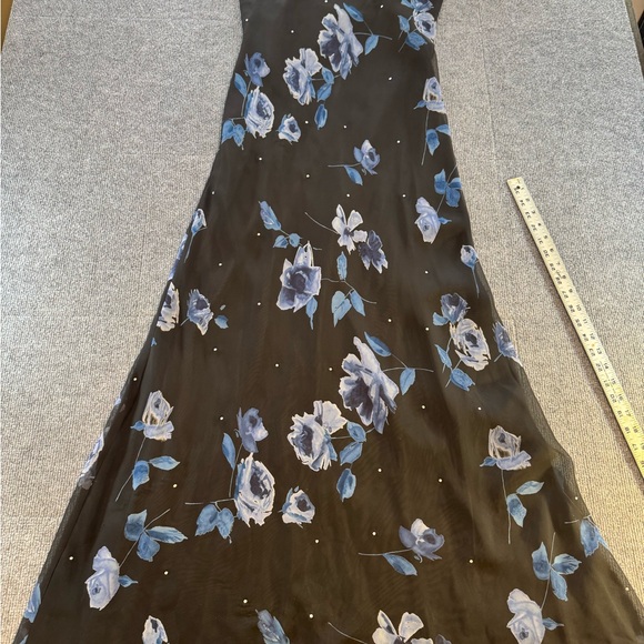 Vtg Y2K Betsy & Adam Black Blue Floral Prom Gown | 14 | Ethereal Fairy - Picture 6 of 12